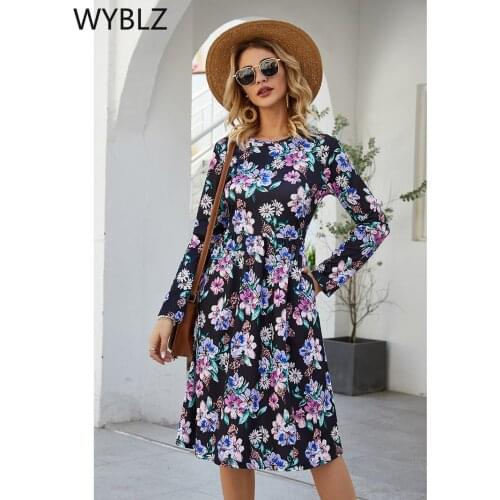 WYBLZ Spring Autumn Woman Dress Floral Print Boho Casual Maxi Dress Elegant Dresses for Women Clothes Vestido Robe