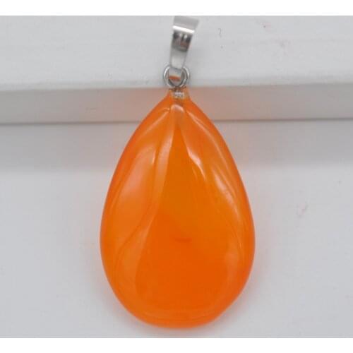 0range Carnelian Stone Bead Pendant Water-drop Fashion Jewelry For Woman Gift S3143