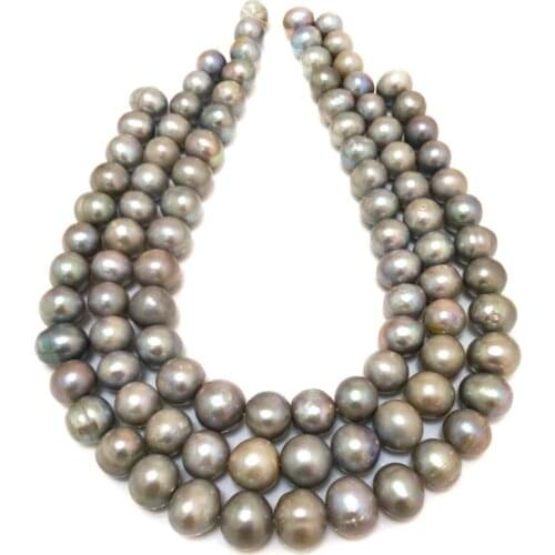 16 inches 12-15mm Silver Gray Natural Oval Large Freshwater Pearl Loose Strand