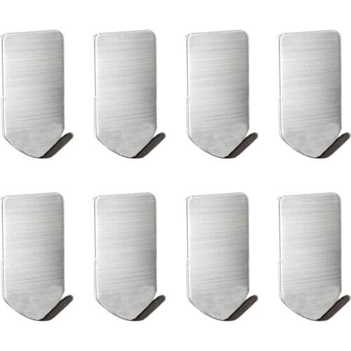 8 Pieces 304 Stainless Steel Self Adhesive Hooks Kitchen Bathroom Shower Wall Hangers Hook For Towel Key Cloth And Kitchenware