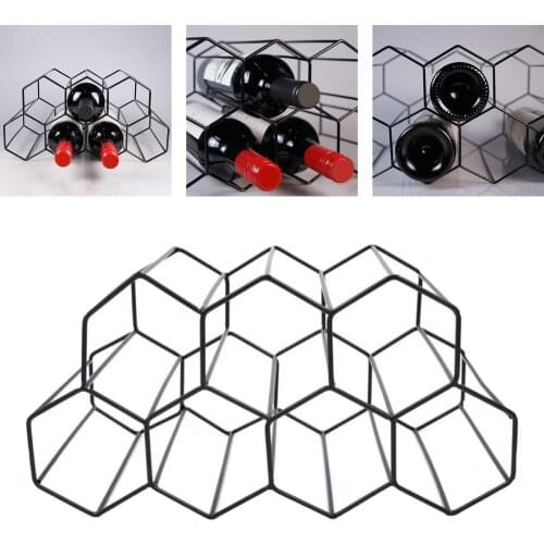 Black Metal Honeycomb Countertop 9 Bottles Space-Saving Red and White Wine Rack Home Living Room Wine Rack Decoration