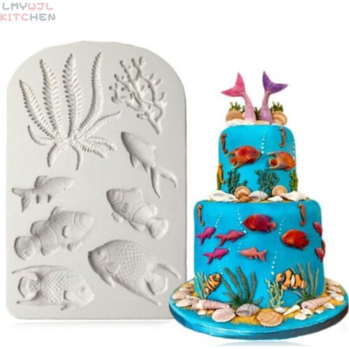 Marine Life Mold Seaweed Fish Shaped Chocolate Candy Dry Pez Silicone Mold Cake Decoration Tools Baking Accessories