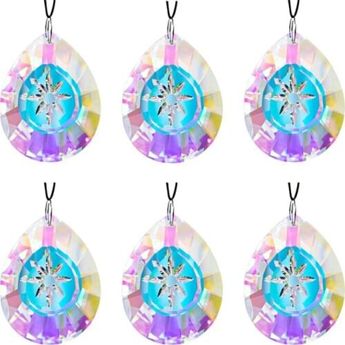H&D Set of 6,Rainbow Maker Hanging Suncatcher 76mm AB-color Chandelier Lamp Parts Ornament DIY Home Wedding Decor Accessories