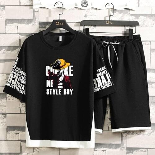 ワンピースルフィ Cotton 2-piece T-shirt Short Sleeve Men Young Tracksuits Sports Mens Clothing