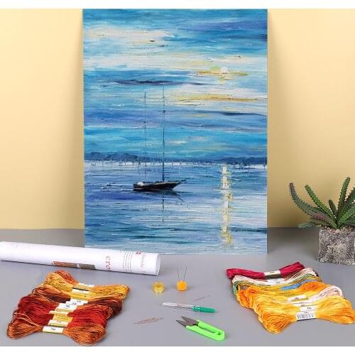 Sea Mystery Printed Canvas 11CT Cross Stitch Full Kit DIY Embroidery DMC Threads Knitting Craft Needlework Sewing Promotions