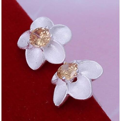 KN-E178 Wholesale Silver Color Free Shipping Earrings For Women Silver Color Charms Fashion Jewelry Yellow Stone Rose Earrings