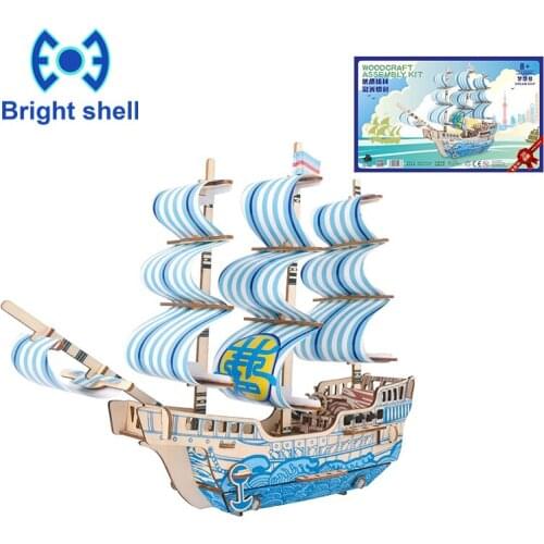 Creative DIY Laser Cutting 3D sailboat Wooden Puzzle Learning Educational Toy Game Assembly Toys for Children Jigsaw Kids Toys