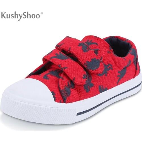KushyShoo Toddler Sneakers for Boys and Girls Cartoon Dual Hook and Loops Sneakers Baby Canvas Shoes