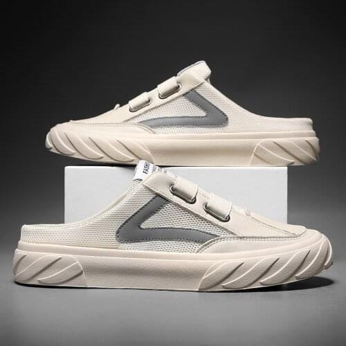 2021 Summer New Mesh Half Slippers Mens Trend Cool Slippers Baotou Hollow Breathable Light Casual White Shoes Men Shoes Tenis