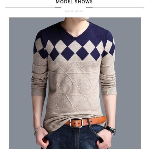 Vintage Sweater Men Collarless Sweaters Fashion V-neck Casual Slim Sweaters Men for Business