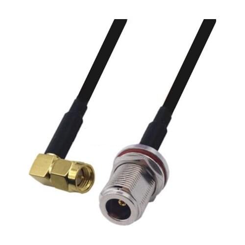 N Female with nut bulkhead to SMA Male Right Angle RF pigtail RG174 Jumper cable