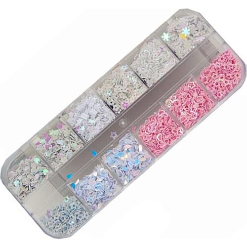 Nail Art Sequin Pink White Hollow Love Star Snowflake Glitter Paillette Flakes Decor Accessories Diy Makeup Tools Storage Box