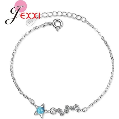 New Clear Blue Crystal Ball Bracelets 925 Sterling Silver Link Chain Bracelets Fashion Jewelry Gifts for Women Wedding Jewelry
