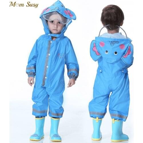 Baby Boy Girl Hooded Raincoat Jumpsuit Child Cartoon One-Piece Rain Gear Suit Kid Waterproof Rain Clothing 2-8Y