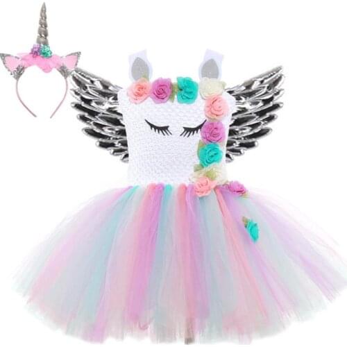 2019 Girl Unicorn Dresses for Girls Tutu Princess Party Dresses Flower Birthday Cosplay Halloween Costume Girls Clothing1-14Y