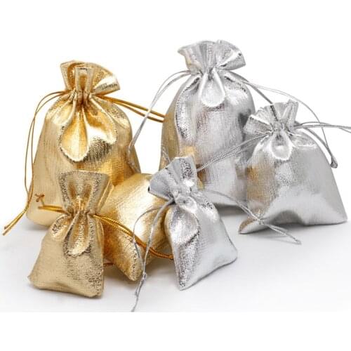 100pcs 5x7 7x9 9x12cm 11x16cm Drawstring Gift Bags Metallic Foil Organza Pouches Christmas Wedding Party Favour Gifts Candy Bags