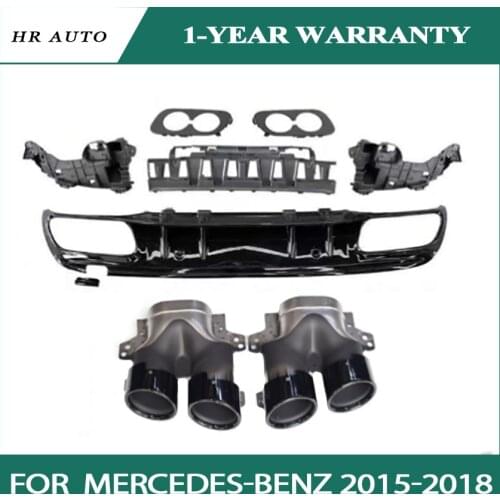 Fit for Mercedes-Benz C-Class W205 C43 C63 Diffuser Lip with Exhaust Tips Sedan Sport 2015 2016 2017 2018 Bumper