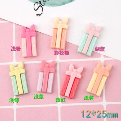 10pcs 25*12mm Resin birthday present gift box charms flatback kawaii cabochon for diy fashion jewelry making findings components