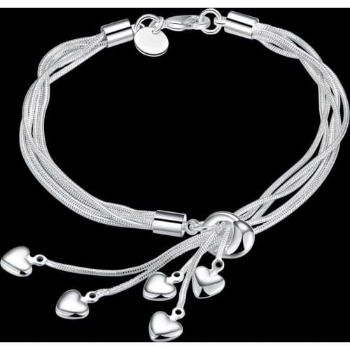 Hot romantic 925 Silver fine Snake bone chain hanging heart Bracelets for women Wedding party Gifts high quality Fashion Jewelry