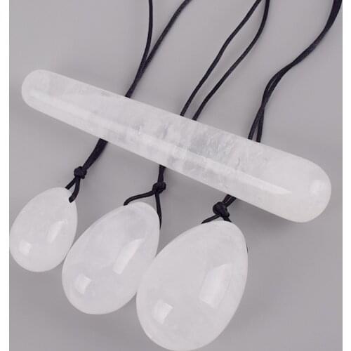 Natural Rock Quartz Yoni Eggs Set Kegel Exercise Ben Wa Ball Drilled Jade Eggs White Crystal Yoni Wand Undrilled Stone Eggs