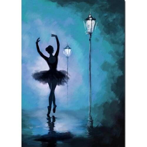 Hand Painted Wall Art Ballerina Painting In Blue Modern Oil On Canvas Beautiful Lady Artwork For Living Room Personalized Gift