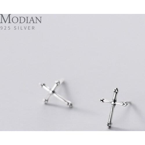 Modian Vintage 925 Sterling Silver Exquisite Tiny Cross Stud Earring for Unisex Mini Ear Pin Ethnic Style Fine Jewelry 2020 New