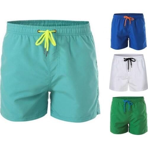 Summer Mens Swim Short Surfing Beach Shorts Solid Color Inner Mesh Men Quick Dry Drawstring Pants for Vacation Beach Wear 2021