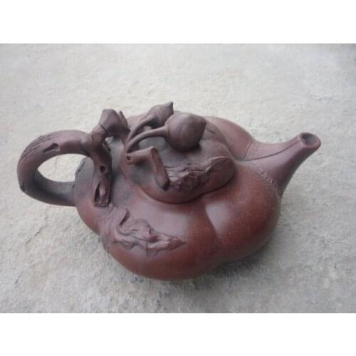 Unique Old Chinese Handcraft boccaro teapot, peach form, with mark, Free shipping