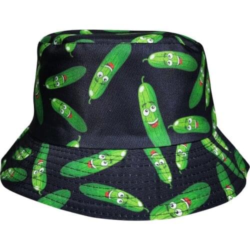 Unisex Cucumber Sun Hats Funny Summer Beach Outdoor Double-Sided Cap Bucket Fishing Hat Sun Protetion for Men Women