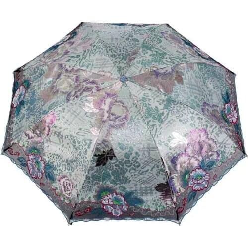 Vintage Shabby Floral Women Umbrella Sun Brand Lace Flower Quality Three Folding Durable Portable Embroidery FashionGirl Parasol