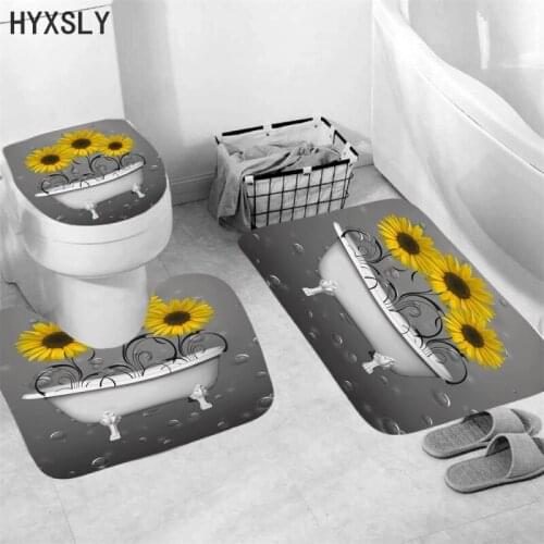 High Quality Bath Mat 3 Pieces Set Sunflower Printed Carpet Rugs Toilet U-shape Cover Bathroom Pedestal Seat Floor Doormat Sets