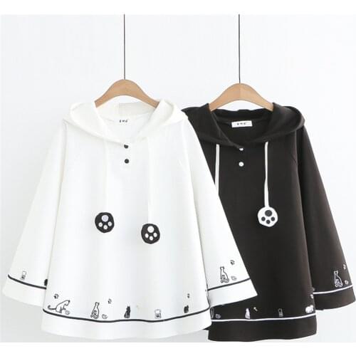 Womens Cloak Casual Hoodies For Women Cute Kitty Cat Printed Thin Cape Hoodie Sweatshirts Blouse Top Shirt Harajuku Coat