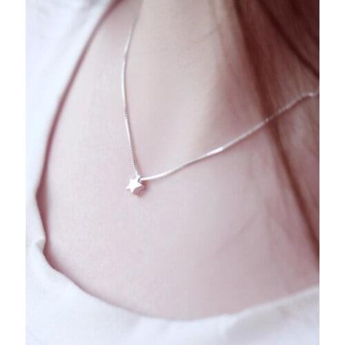 925 Sterling Silver Star Box Chain Temperament Simple Pendant Gift Clavicle Chain Personality Female Necklace SNE324