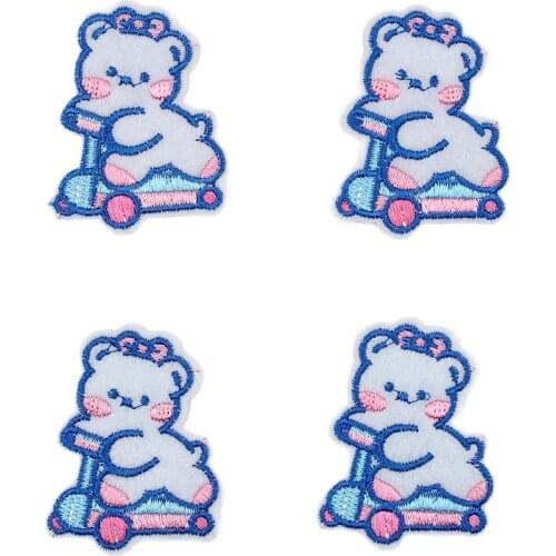10pcs Embroidered Cartoon Skating Bear Stickers Iron On Animal Patches DIY Jeans Backpacks Coats Dress Hats Appliques Badge