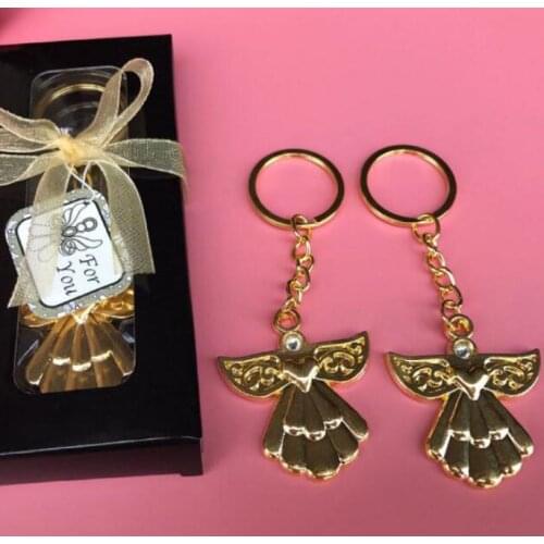 200pcs Cheap Wedding Party Souvenir Guardian Angel Key Ring Silver Keychain Baby Shower Favors SN2453