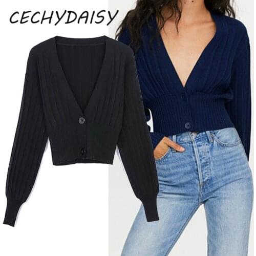 2021 Autumn Winter Clothes Knitted Sweater Cardigans V-Neck Long Sleeve Solid Casual Streetwear Korean Fashion Traf Tops Clothes