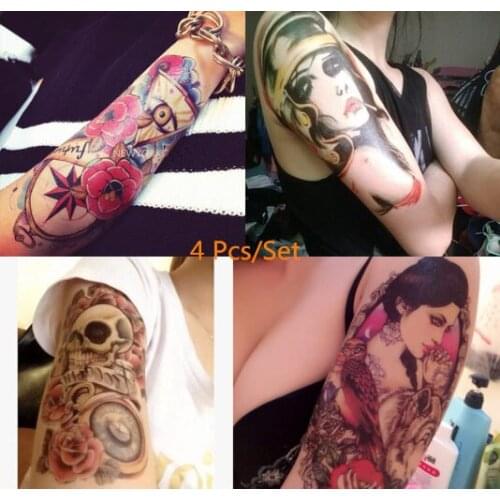 4 pcs/set Beauty Makeup Body Art Sexy Skull+Girl+Flower Eyes Tattoo Waterproof Temporary Tattoo Stickers