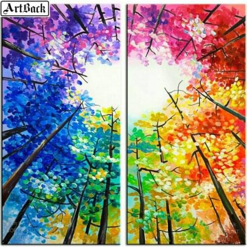Diamond painting landscape heart color tree diy 5d full square drill 3d round diamond embroidery home decoration 2pcs set