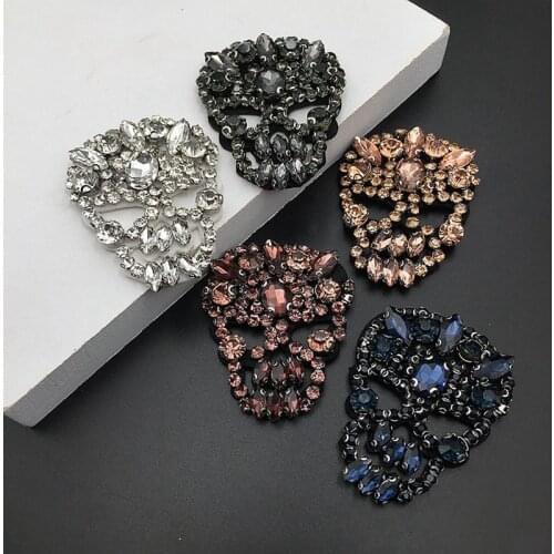 Applications for Clothes Beaded Applique Beads Skull Patch Crystal Skull Applique Shoes Bags Sewing for Jewelry Brooch Patches