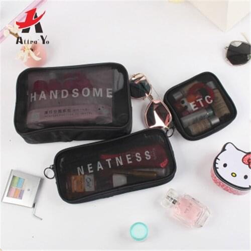 Attra-Yo Three-piece Suit Women Cosmetic Bag Travel Wash Bag Portable Grid Lipstick Storage Bag Girl Multifunction Makeup Bag