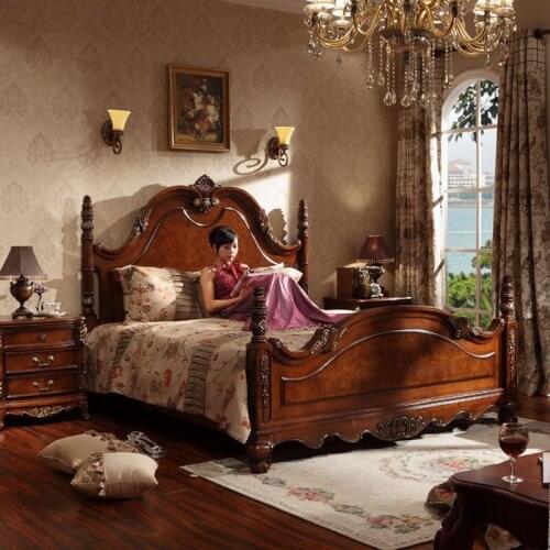 American solid wood bed double bed simple European style large bed 1.5 1.8 meters bedroom bed American furniture