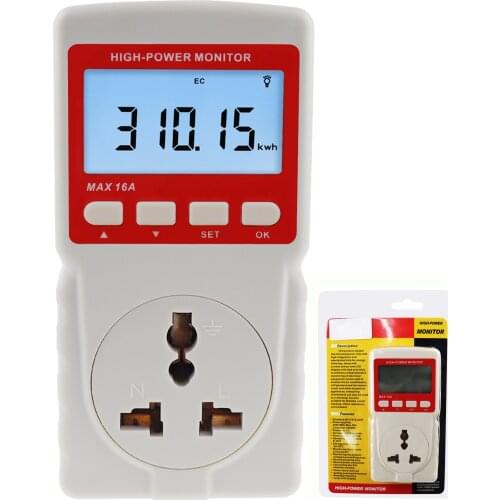 Digital LCD High Power Monitor Power Meter 220V 10Am Tester Frequency / Ammeter Voltage Consumption Analyzer Socket Outlet