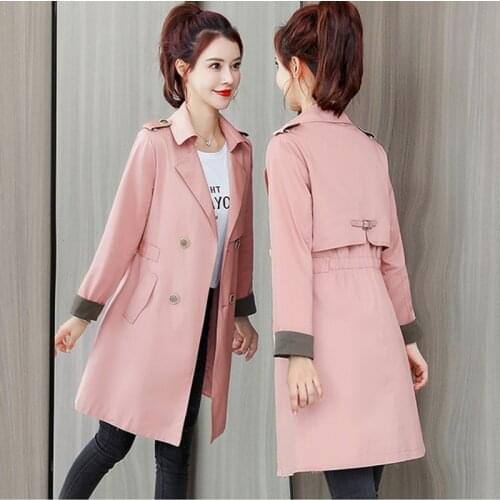 Khaki Windbreaker Women 2021 New Spring Autumn Coat Slim Double-Breasted Mid Long Outerwear Female Trench Coat Basic Casual Tops