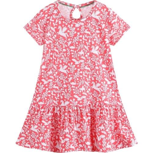 Children Dresses Kids Girl Short sleeve Flower Print Cotton cartoon Dress cute animals Baby Girl Spring Summer dress for girls