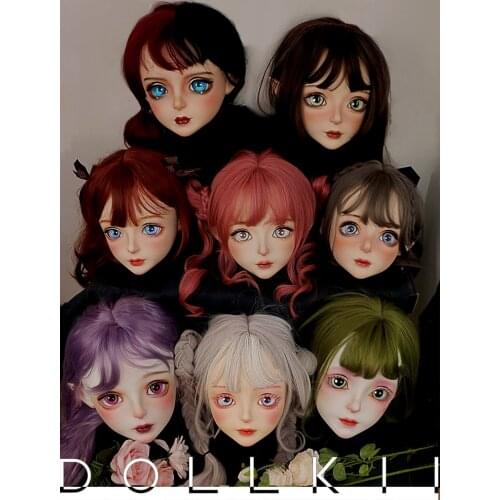 DOLLKII-S1) Quality Handmade Female Girl Resin Half Head Cosplay Japanese Role Play BJD Kigurumi Mask Crossdresser Doll Mask