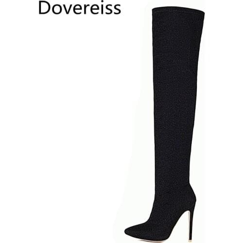 Dovereiss Fashion Womens Shoes Winter new Pointed Toe Stilettos Heels Sexy Elegant Over the knee boots Concise Mature 33-48