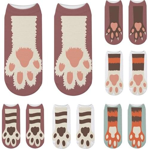 Hot Sale New Fashion 3D printed Animals Cartoon Paw Ankle Sock Kawaii Cotton Short Sock Christmas Cute Tiger Zebra Low Cut Sock