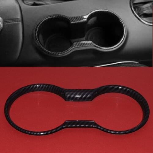 JEAZEA 1x Carbon Fiber ABS Car Front Cup Water Holder Cover Trim Panel Frame Sticker Car Styling Fit For Ford Mustang 2015-2018