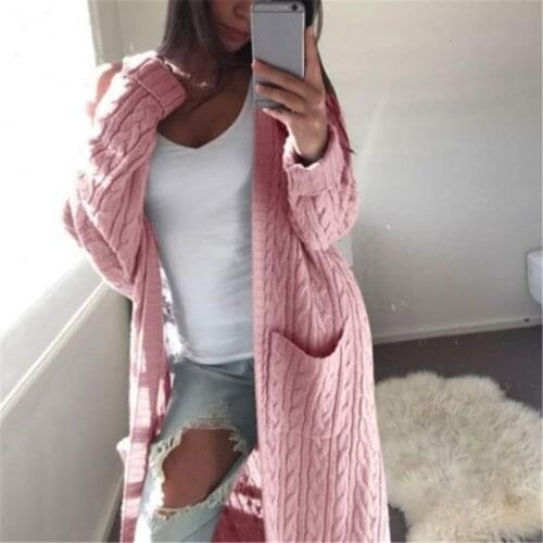 Winter Long Knitted Cardigan Women Sweater Open Stitch Long Sleeve Pockets Woolen Sweaters Vogue Female Clothing