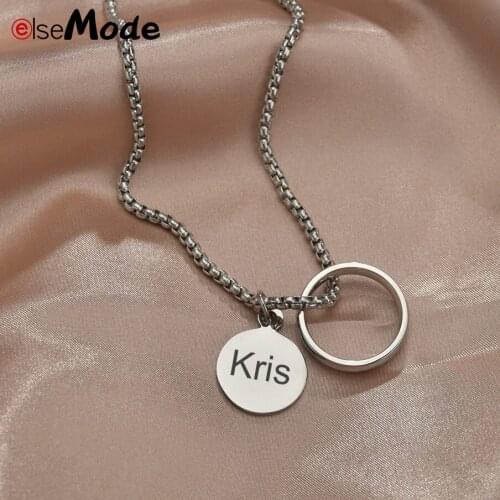 Elsemode Personalized Ring Round Circle Pendant Necklace Stainless Steel Necklace Wedding Jewelry Wholesal
